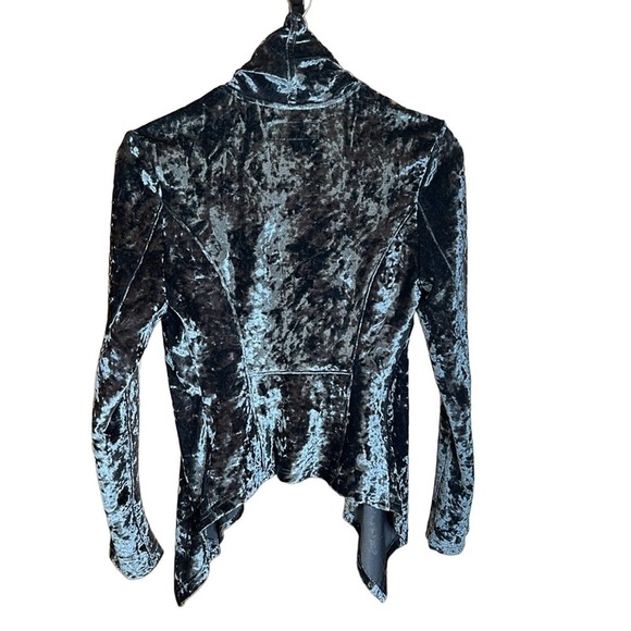 Blank NYC Crushed Velvet Moto Teal Asymmetrical Zip Front Jacket Size Small - Picture 3 of 8